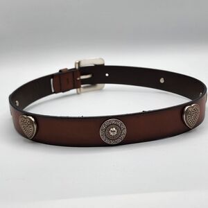 Fossil brown leather belt silver hearts S